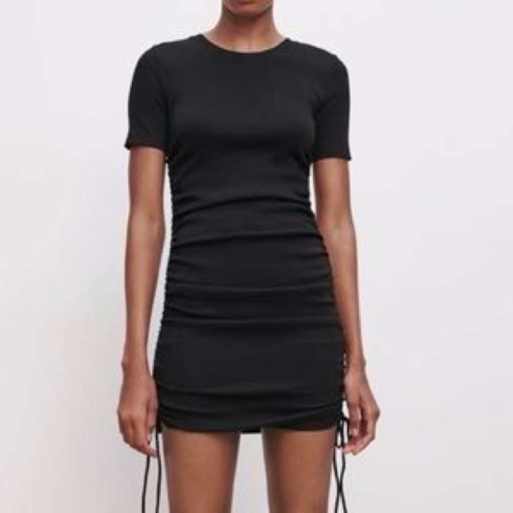 Zara Ribbed Short Sleeve Dress with Tie Sides Size M